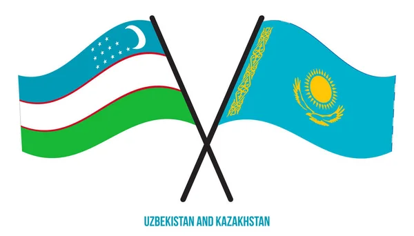 Узбекистан Казахстан Пересекли Размахивают Плоскими Флагами Официальная Доля Правильные Цвета — стоковый вектор