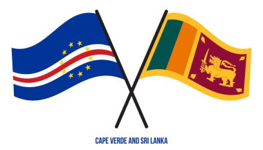 Cape Verde ve Sri Lanka Bayrakları Çapraz ve Dalgalı Düz Tarz. Resmi Orantı. Renkleri Düzelt.