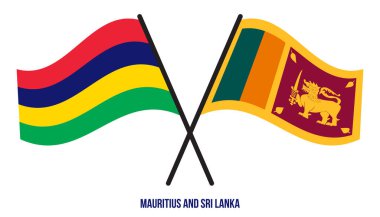 Mauritius ve Sri Lanka Bayrakları çapraz ve Düz Dalgalı Bayraklar. Resmi Orantı. Renkleri Düzelt.