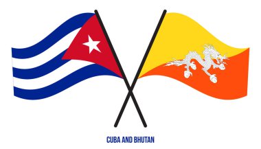 Küba ve Bhutan Bayrakları Çapraz ve Sallanan Düz Tarz. Resmi Orantı. Renkleri Düzelt.