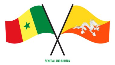 Senegal ve Butan Bayrakları çapraz ve Sallanan Düz Stil. Resmi Orantı. Renkleri Düzelt.