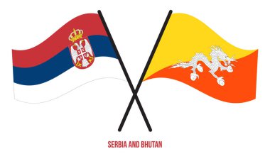 Sırbistan ve Butan Bayrakları Çapraz ve Sallanan Düz Stil. Resmi Orantı. Renkleri Düzelt.