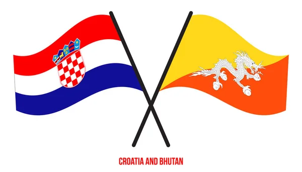 Croatia Bhutan Flags Crossed Waving Flat Style Official Proportion Correct — Stock Vector