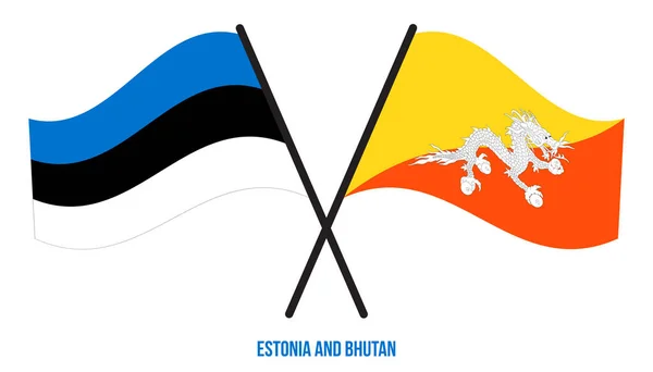 Estland Och Bhutan Flaggor Korsade Och Viftade Platt Stil Officiell — Stock vektor