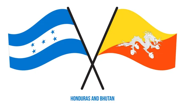 Honduras Och Bhutan Flaggor Korsade Och Viftade Flat Style Officiell — Stock vektor