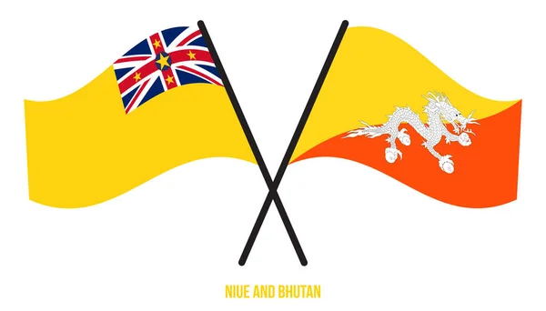 Niue Och Bhutan Flaggor Korsade Och Viftade Flat Style Officiell — Stock vektor