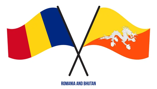 Flagi Rumunii Bhutanu Przekroczyły Machały Płaskim Stylem Oficjalna Proporcja Prawidłowe — Wektor stockowy