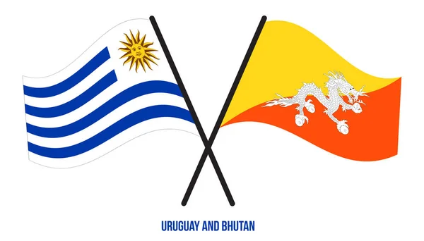 乌拉圭和不丹国旗交叉摇曳的平坦风格 官方比例 正确的颜色 — 图库矢量图片