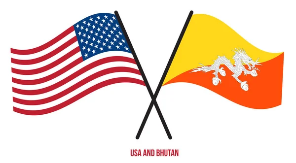 Usa Bhútán Vlajky Kříž Vlnění Plochý Styl Oficiální Podíl Opravit — Stockový vektor