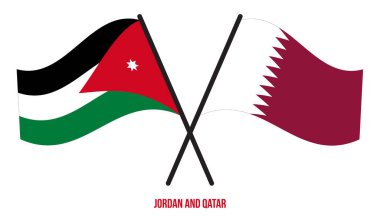 Ürdün ve Katar Bayrakları Çapraz ve Dalgalı Düz Tarz. Resmi Orantı. Renkleri Düzelt.