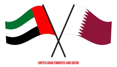 Birleşik Arap Emirlikleri ve Katar Bayrakları Çapraz ve Sallanan Düz Stil. Resmi Orantı.