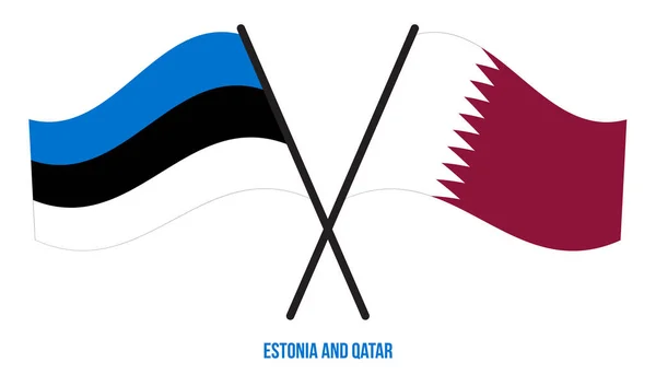 Estonia Qatar Banderas Cruzadas Ondeando Estilo Plano Proporción Oficial Colores — Vector de stock