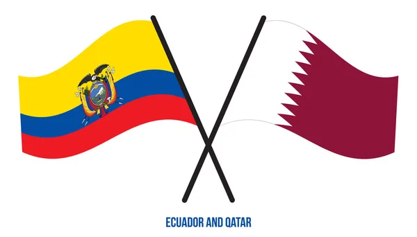 Die Flaggen Ecuadors Und Katars Wehten Flachen Stil Offiziell Korrekte — Stockvektor