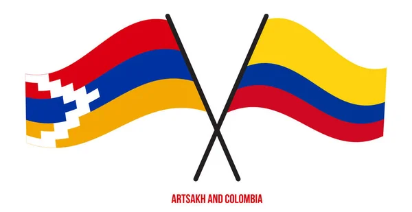 Artsakh和Colombia Flags横穿哥伦比亚国旗 挥动扁平风格 官方比例 正确的颜色 — 图库矢量图片