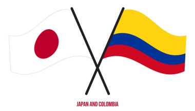 Japonya ve Kolombiya Bayrakları Çarpıştı ve Sallanan Düz Stil. Resmi Orantı. Renkleri Düzelt.
