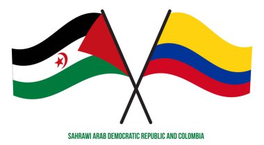 Sahrawi ve Kolombiya Bayrakları Çapraz ve Sallanan Düz Stil. Resmi Orantı. Renkleri Düzelt.