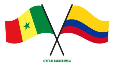 Senegal ve Kolombiya Bayrakları Çapraz ve Sallanan Düz Tarz. Resmi Orantı. Renkleri Düzelt.