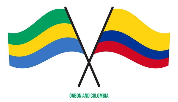 Drapeaux Gabonais Colombiens Croisés Agitant Style Plat Proportion Officielle Couleurs — Image vectorielle