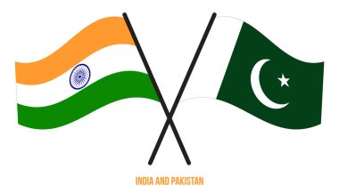 India and Pakistan Flags Crossed And Waving Flat Style. Official Proportion. Correct Colors.