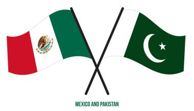 Mexico and Pakistan Flags Crossed And Waving Flat Style. Official Proportion. Correct Colors.