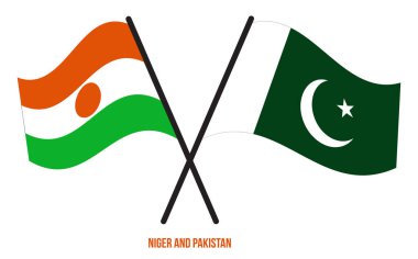 Niger and Pakistan Flags Crossed And Waving Flat Style. Official Proportion. Correct Colors.