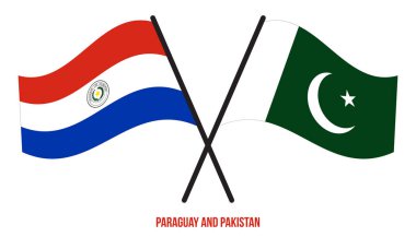 Paraguay and Pakistan Flags Crossed And Waving Flat Style. Official Proportion. Correct Colors.