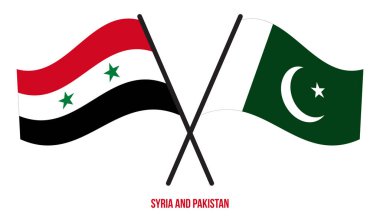 Syria and Pakistan Flags Crossed And Waving Flat Style. Official Proportion. Correct Colors.