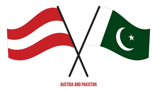 Austria Pakistan Flags Crossed Waving Flat Style Official Proportion Correct — Vector de stock