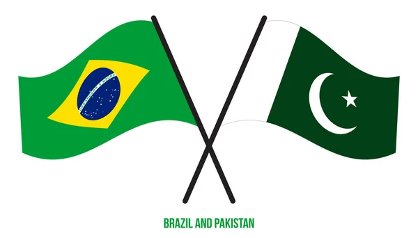 Brazil Pakistan Flags Crossed Waving Flat Style Official Proportion Correct — стоковый вектор