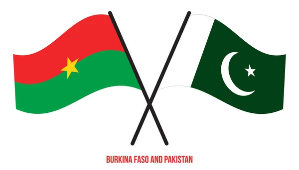 Burkina Faso Pakistan Flags Crossed Waving Flat Style Official Proportion — 图库矢量图片