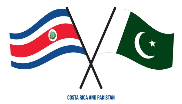 Costa Rica Pakistan Flags Crossed Waving Flat Style Official Proportion — Vector de stock