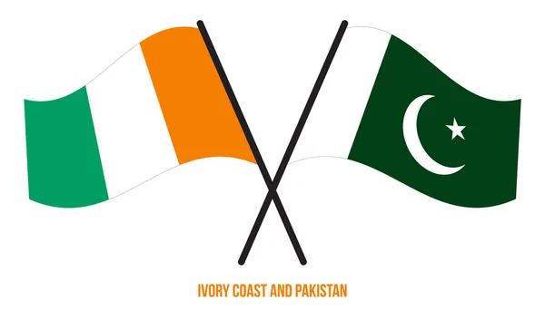 Ivory Coast Pakistan Flags Crossed Waving Flat Style Official Proportion — стоковый вектор