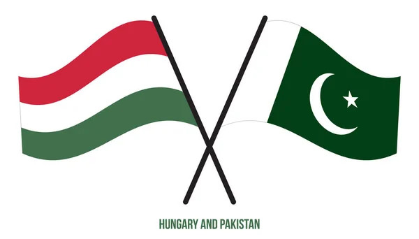 Hungary Pakistan Flags Crossed Waving Flat Style Official Proportion Correct — стоковый вектор
