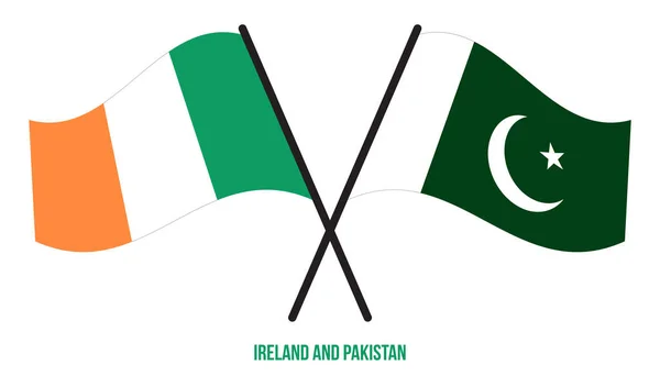 Ireland Pakistan Flags Crossed Waving Flat Style Official Proportion Correct — стоковый вектор