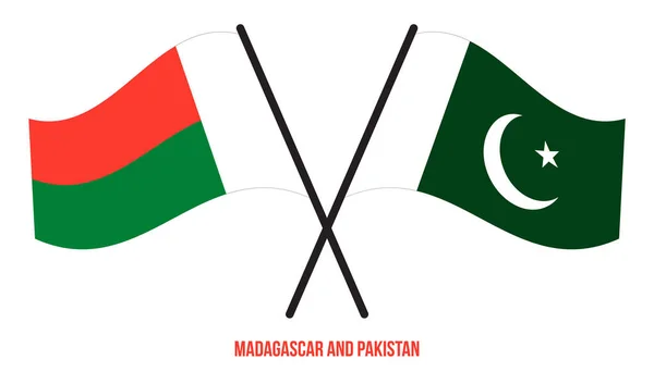 Madagascar Pakistan Flags Crossed Waving Flat Style Official Proportion Correct — Wektor stockowy