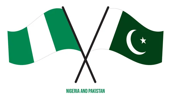 Nigeria Pakistan Flags Crossed Waving Flat Style Official Proportion Correct — Wektor stockowy