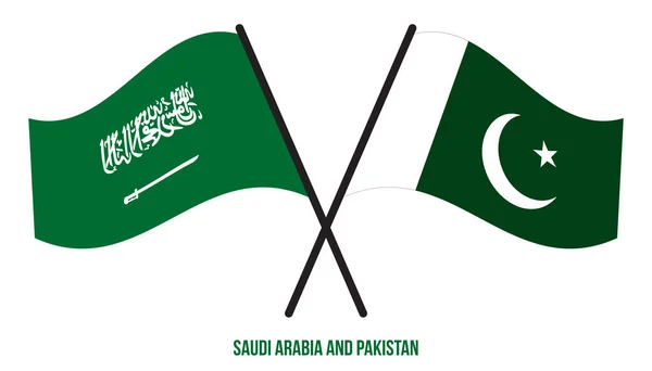 Saudi Arabia Pakistan Flags Crossed Waving Flat Style Official Proportion — Image vectorielle