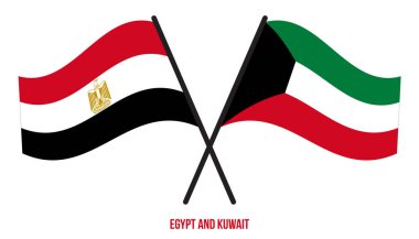 Mısır ve Kuveyt Bayrakları Çapraz ve Sallanan Düz Stil. Resmi Orantı. Renkleri Düzelt.