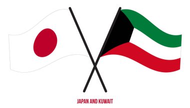 Japonya ve Kuveyt Bayrakları Çapraz ve Sallanan Düz Stil. Resmi Orantı. Renkleri Düzelt.