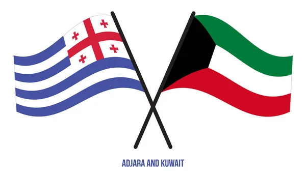 Adjara Kuwait Flags Crossed Waving Flat Style Official Proportion Correct — Vector de stock