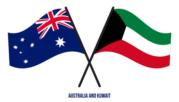 Australia Kuwait Flags Crossed Waving Flat Style Official Proportion Correct — Stock Vector