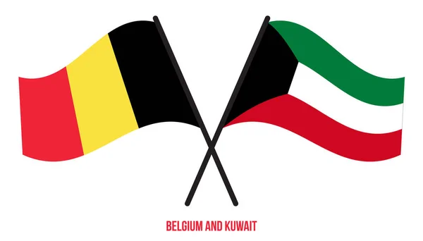 Belgium Kuwait Flags Crossed Waving Flat Style Official Proportion Correct — Image vectorielle