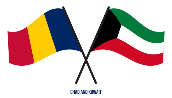 Chad Kuwait Flags Crossed Waving Flat Style Official Proportion Correct — Stock Vector