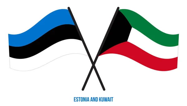 Estonia Kuwait Flags Crossed Waving Flat Style Official Proportion Correct — Vector de stock