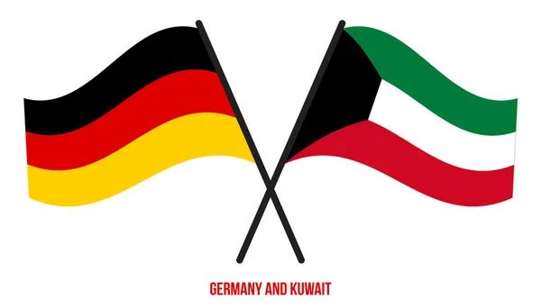 Germany Kuwait Flags Crossed Waving Flat Style Official Proportion Correct — 图库矢量图片