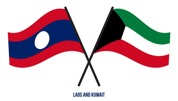 Laos Kuwait Flags Crossed Waving Flat Style Official Proportion Correct — Vector de stock