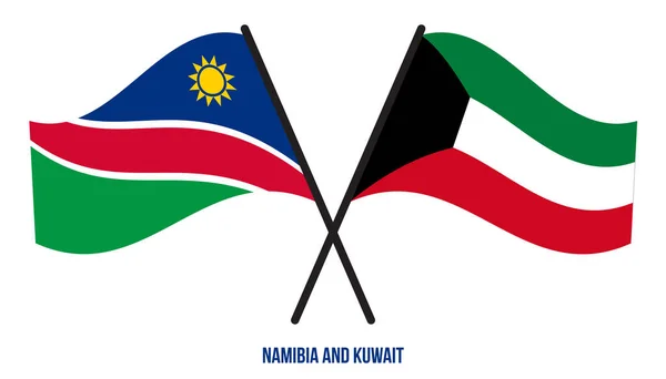 Namibia Kuwait Flags Crossed Waving Flat Style Official Proportion Correct — Vector de stock