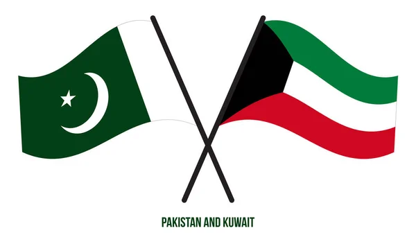 Pakistan Kuwait Flags Crossed Waving Flat Style Official Proportion Correct — Vector de stock