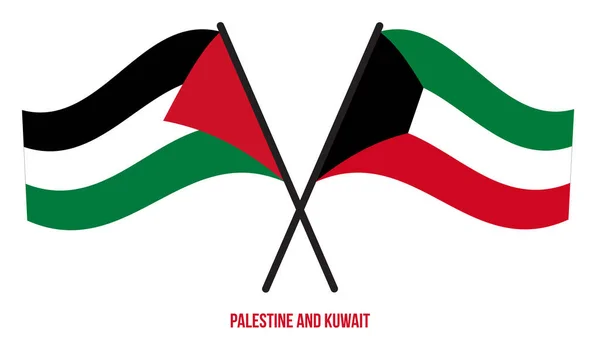 Palestine Kuwait Flags Crossed Waving Flat Style Official Proportion Correct — Διανυσματικό Αρχείο