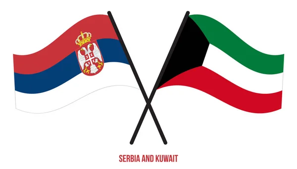 Serbia Kuwait Flags Crossed Waving Flat Style Official Proportion Correct — Stock Vector